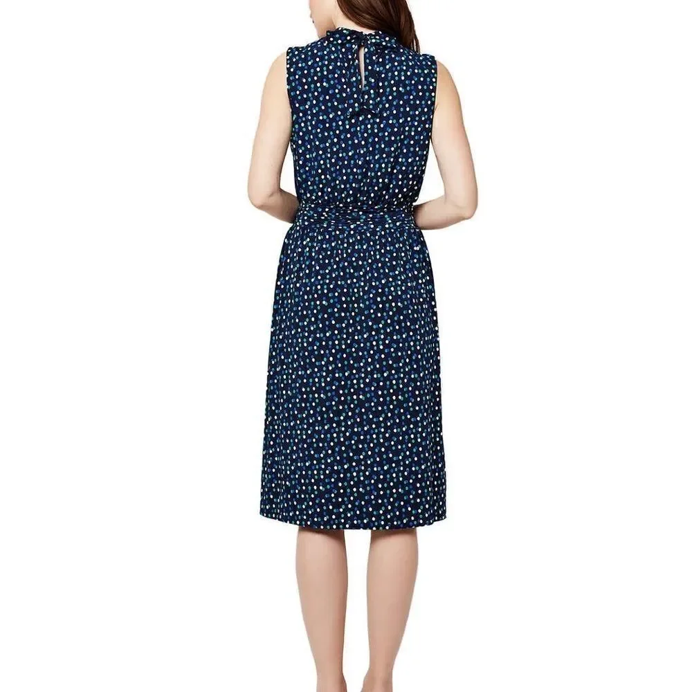 NEW! LEOTA Ladies Aria Dress in Color Blue Twilight Dot Parakeet Print - Picture 5 of 12